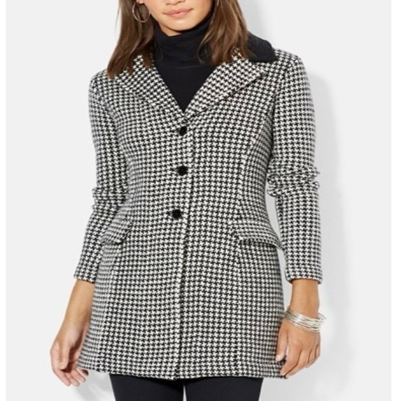 Ralph Lauren Jackets & Blazers - Lauren Ralph Lauren Houndstooth equestrian Wool Peacoat XL Fits S/M Black White